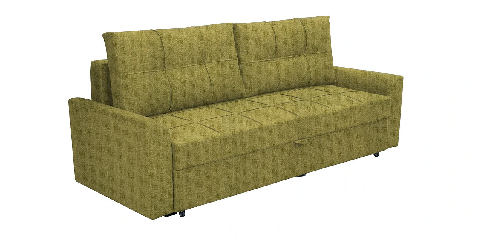 Ines Chenille Fabric Pull Out Sofa Cum Bed In Olive Green Color With Storage