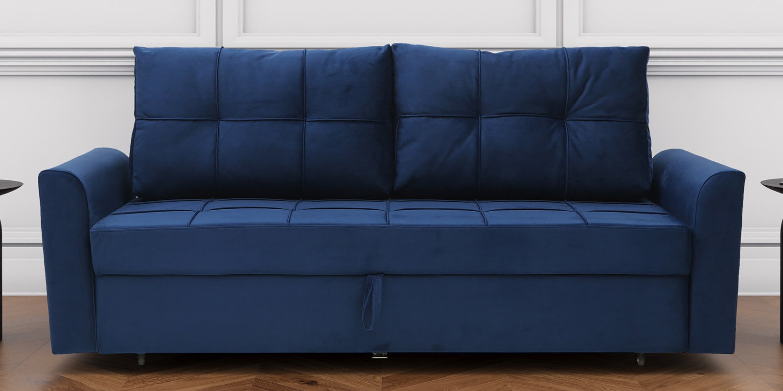 Ines Velvet Pull Out Sofa Cum Bed In Royal Blue Colour With Storage Ines Velvet Pull Out Sofa Cum Bed In Royal Blue Colour With Storage