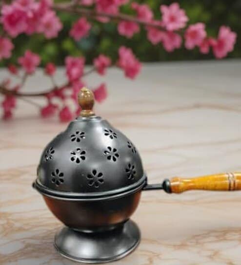Incense Burner with Handle Metal Dhoop Burner (Black/Bronze)