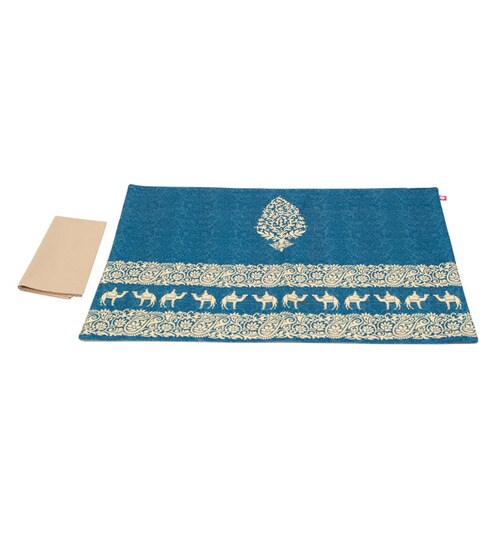 Buy India Circus Cotton Canvas Blue Heirlooms Table Mats Napkins