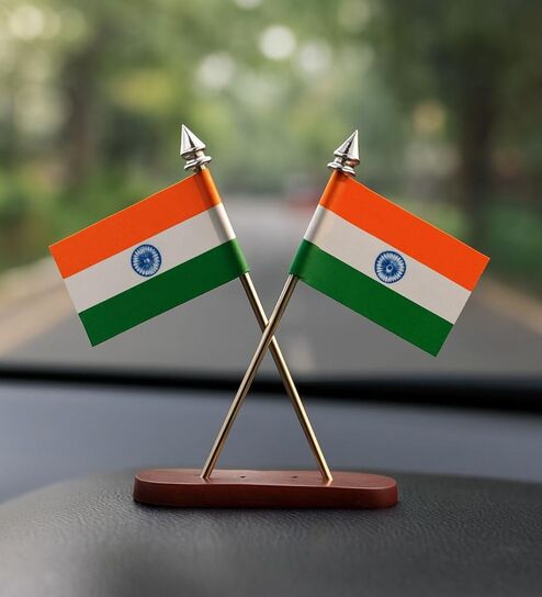 Double Sided Cross Design Silver Indian Flag Table Top
