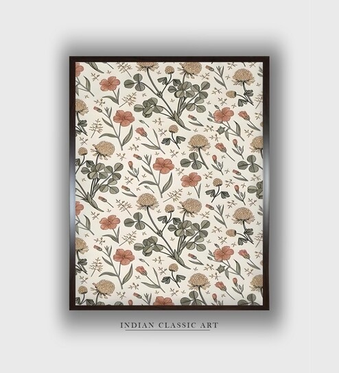 Indian Floral Vintage Printed Canvas Framed Wall Painting