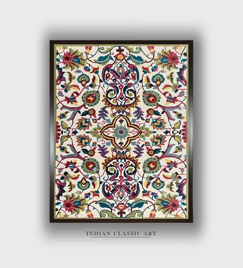 Indian Floral Vintage Printed Canvas Framed Wall Painting