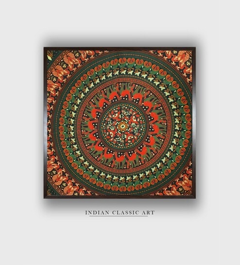 Warli Printed Canvas Framed Wall Painting