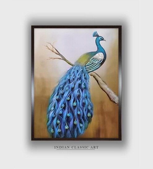 Cream Peacock Canvas Framed Wall Painting