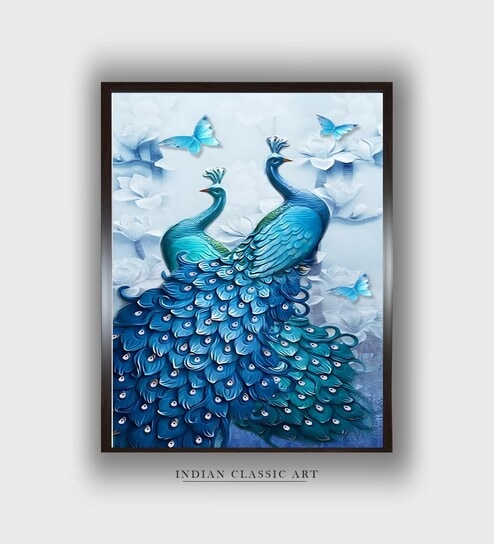 White Indian Folk Art Wooden Canvas Framed Wall Painting