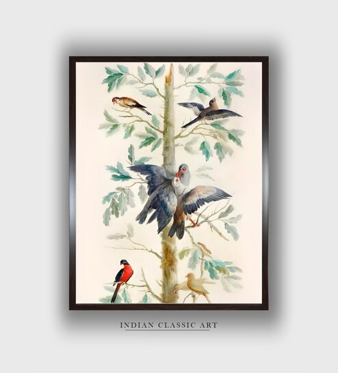 Yellow Mall Bird Floral Canvas Framed Wall Painting
