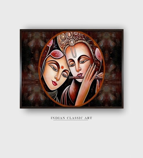 Pink Radha Krishna Canvas Framed Wall Painting