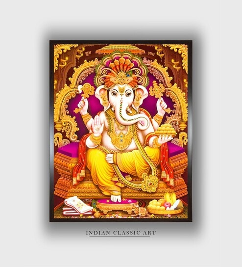 Indian Hindu Goddess Lakshmi Canvas Framed Wall Painting