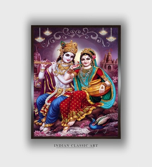Indian Hindu Goddess Lakshmi Canvas Framed Wall Painting