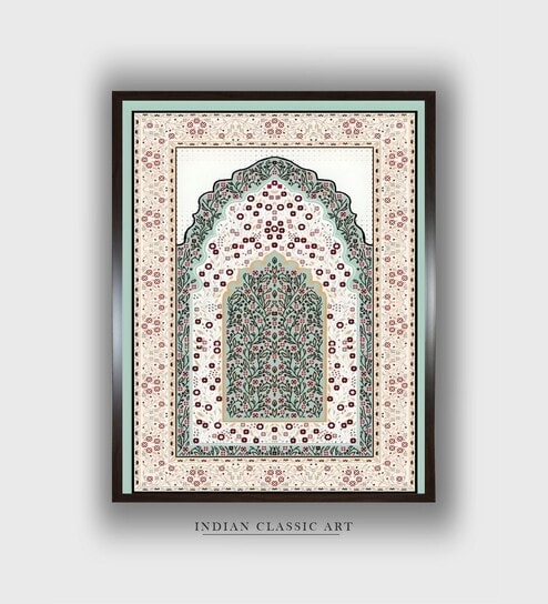 Cream-Colored Green Vintage Pichwai Canvas Framed Wall Painting
