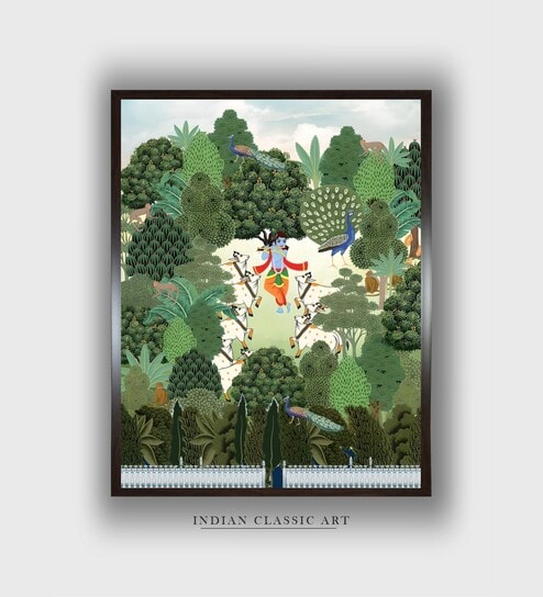 Indian Cow Pichwai Canvas Framed Wall Painting