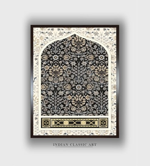 Green Floral Wooden Indian Royal Canvas Framed Wall Painting