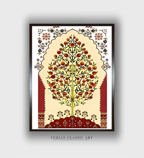 Green Floral Wooden Indian Royal Canvas Framed Wall Painting