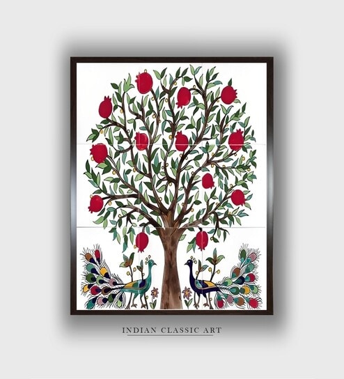 Kalamkari Peacock Canvas Framed Wall Painting