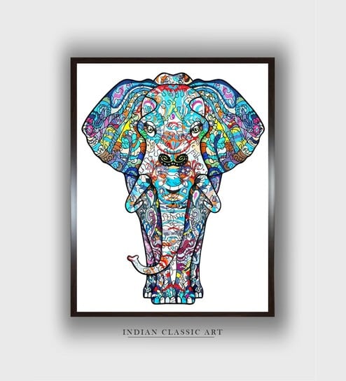 Wooden Elephant Canvas Framed Wall Painting