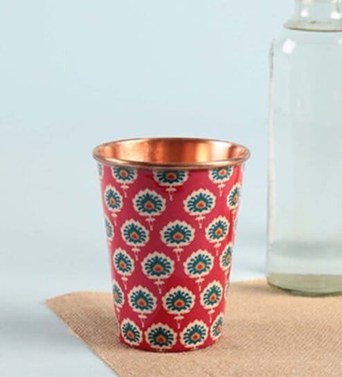 Indian Floral 400ml Red & Blue Everyday Glass
