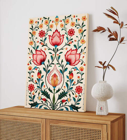 Indian Floral Pattern Wall Art Stretched Canvas for Home Decor,Wall Decoration