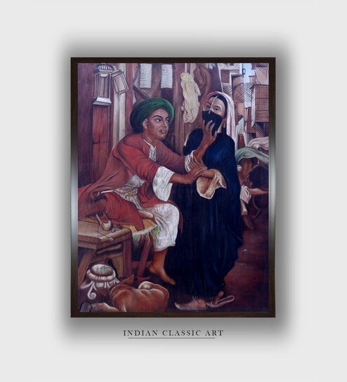 Indian Folk Art Canvas Framed Wall Painting