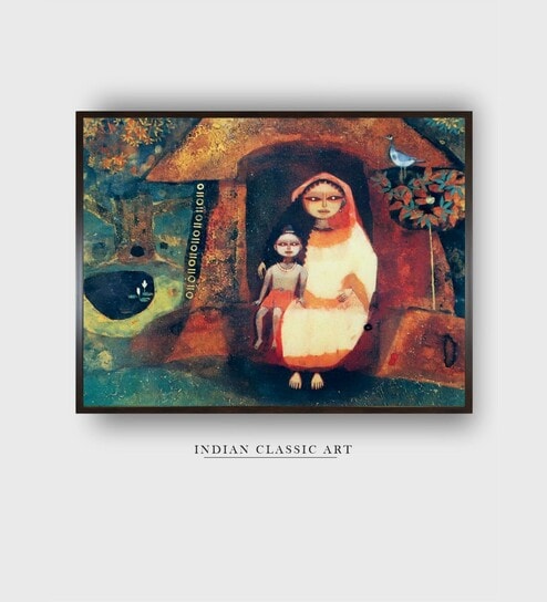 Indian Folk Art Canvas Framed Wall Painting