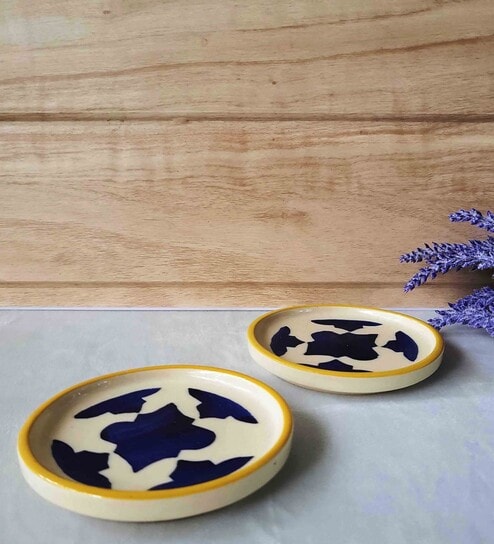 Indian Motives Multicolor Ceramic (Set Of 2) Serving Appetizer Platter