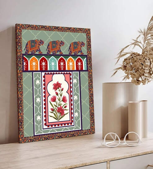 Indian Mughal Wall Art Canvas Painting for Home Decor, Wall Decoration