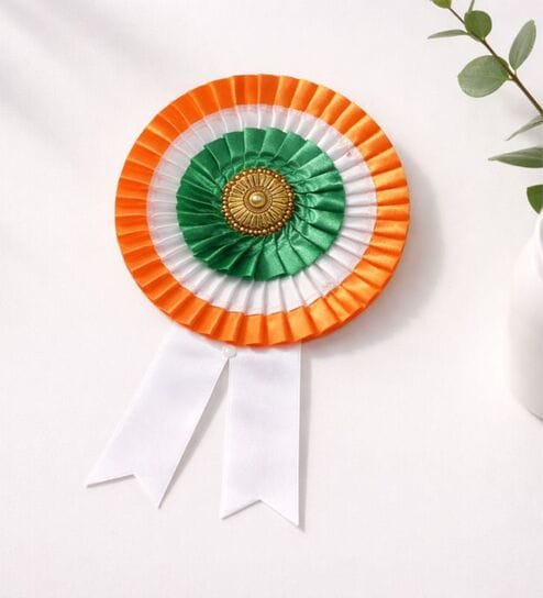 Indian Tricolour Premium Ribbon Satin Rosette Badge