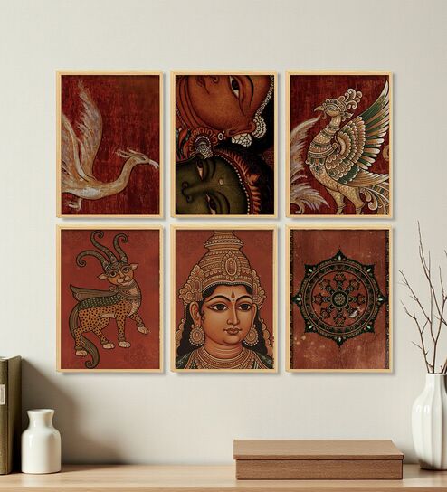 Kerala Mural Art Framed Wall Decor Set of 6-image-6