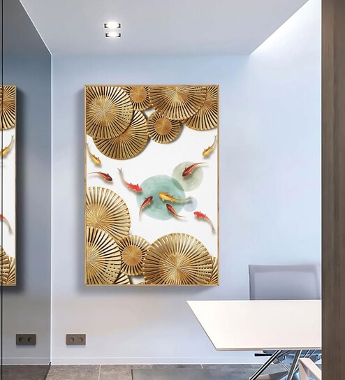 (1Pc) Multicolor Canvas Koi Fish Feng Shui Wall Art