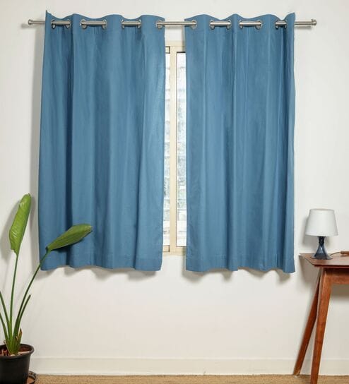 Indigo Blue Cotton 230 GSM  Solid 5 Feet Room Darkening Eyelet Window Curtains (2 Pc)