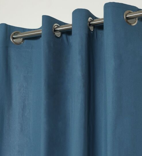 Indigo Blue Cotton 230 GSM  Solid 7 Feet Room Darkening Eyelet Door Curtains (2 Pc)