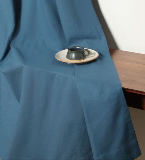 Indigo Blue Cotton 230 GSM  Solid 9 Feet Room Darkening Eyelet Long Door Curtains (2 Pc)