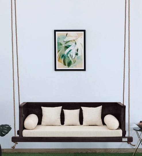 Indore Solid Wood Swing In Dark Walnut Finish