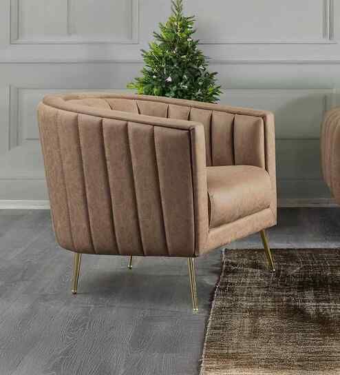 Indra Suede Barrel Chair In Tan Colour
