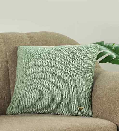 Indus Blue 100% Cotton Mini Moss 16X16 Inches Knitted Cushion Cover