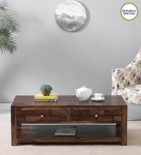 Indus Sheesham Wood Coffee Table In Provincial Teak Finish