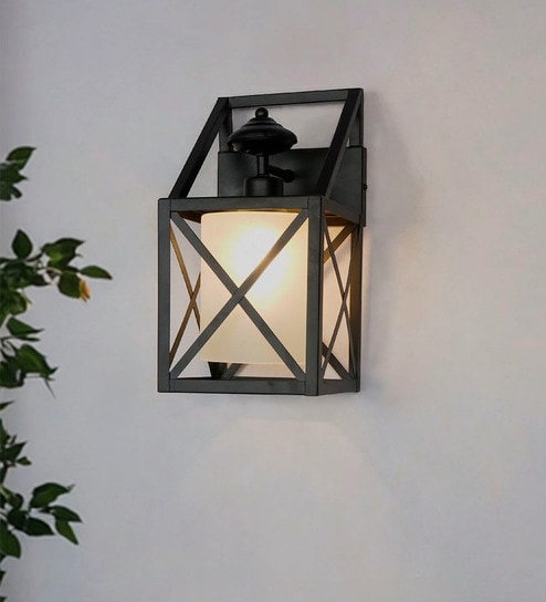 Industrial Black Box Metal Frame Wall Sconce with Frosted Glass