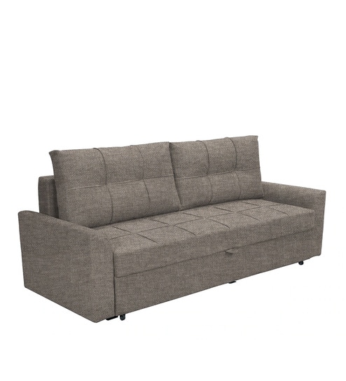 Ines Chenille Fabric Pull Out Sofa Cum Bed In Ash Grey Colour With Storage