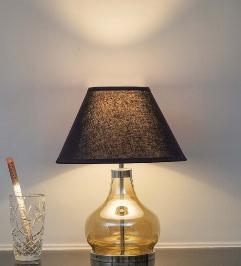 Ingram Smoke Glass And Metal Table Lamp With Black Cotton Shade