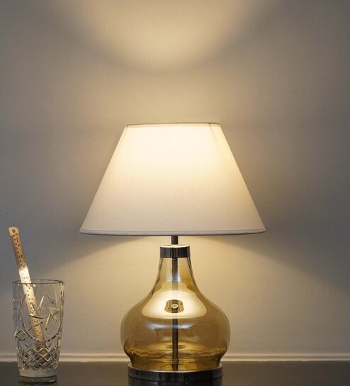 Ingram Smoke Glass And Metal Table Lamp With White Cotton Shade