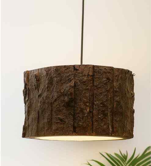Inky Brown Wood Hanging Light