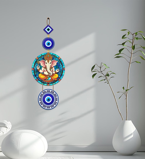 Lord Ganesha Evil Eye Wooden Wall Hanging