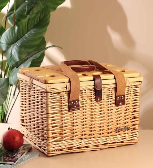 Insulated Wicker Hamper With Folding Table | Wicker Picnic Basket | Picnic Basket | Willow Picnic Hamper Set