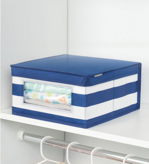 Buy Blue Cotton Wardrobe Box L 11 2 W 11 5 H 6 2 Inches By