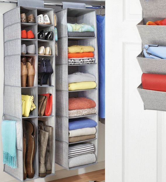 StorageWorks 5-Shelf Jumbo Hanging Storage Closet, Hanging Organizer for  Closet Rod, Hanging Cloth Organizer Storage, Canvas, Gray, 13 D x 15 W x  47