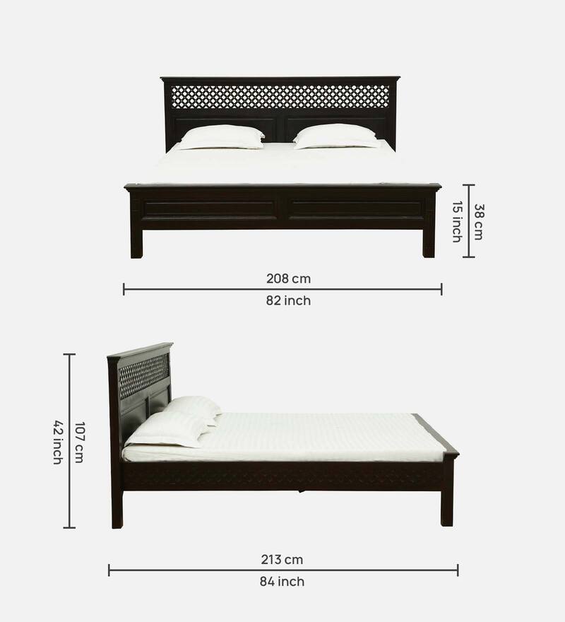 Buy Inaaya Sheesham Wood King Size Bed In Dark Mahogany Finish By