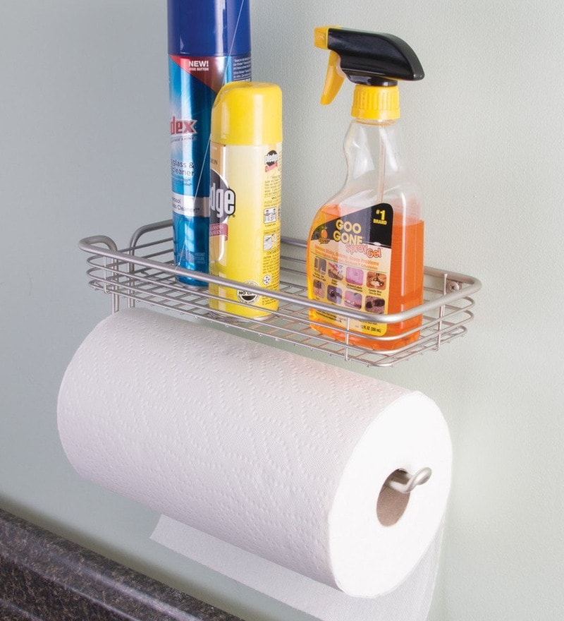 bathroom shelf with paper towel holder