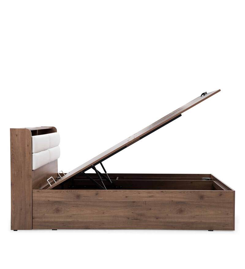 Buy Bianca Queen Size Bed With Hydraulic Storage in White & Brown