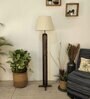 Inca Wooden Floor Lamp with Jute Shade & Brown Base
