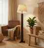 Inca Wooden Floor Lamp with Jute Shade & Brown Base